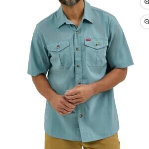 Wrangler® Men's Relaxed Stretch Short Sleeve Shirt, Size Small Heather Blue NWT